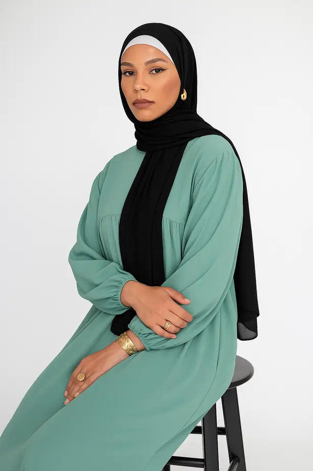 Abaya Longue Soie de Médine Manches Ballons