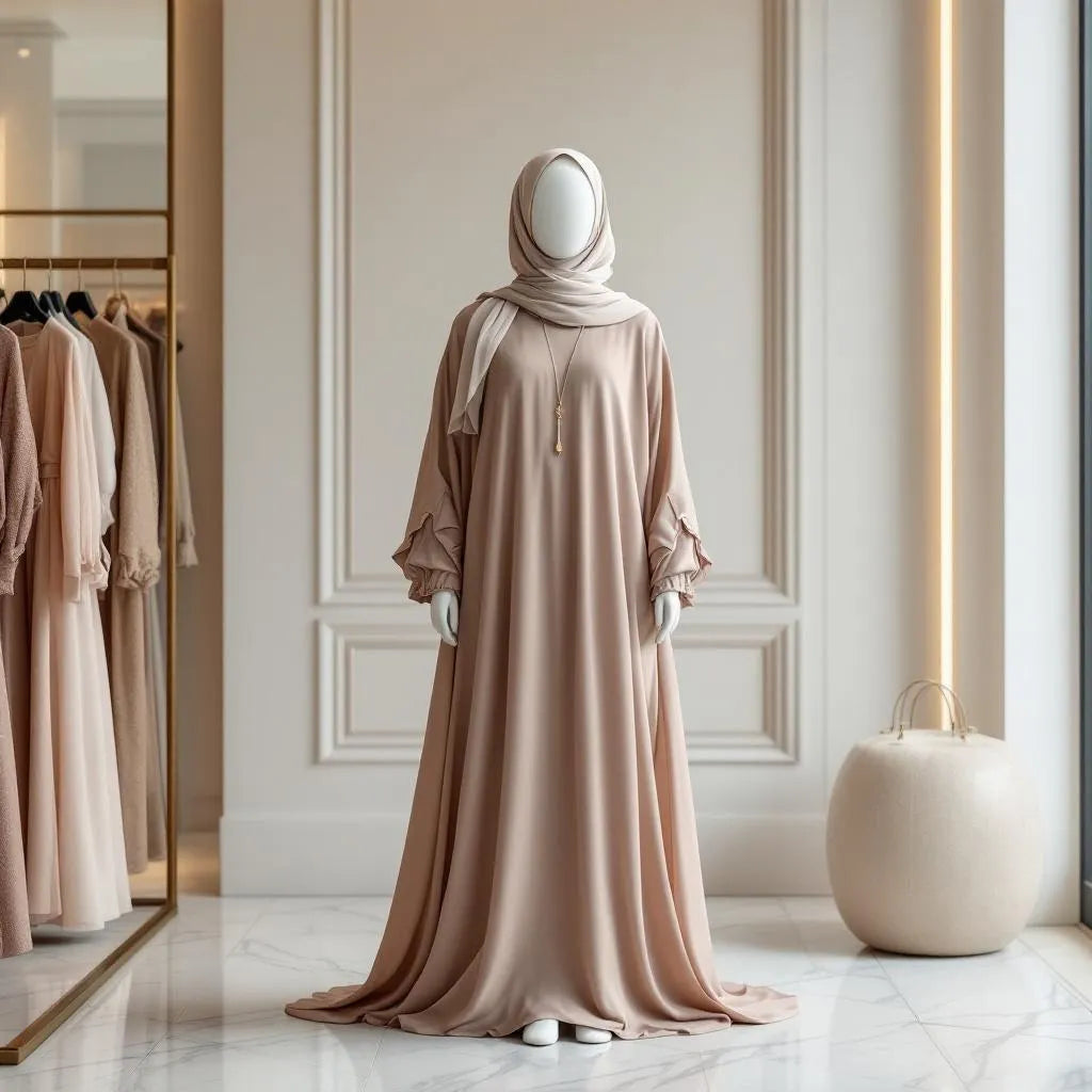 Abaya voile intégré noire de la collection Ijaba en soie de Médine premium.
