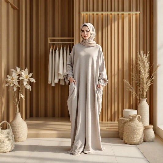 Abaya simple et chic noir de la collection Ijaba 2024 en microfibre premium.