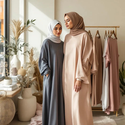 Abayas best-sellers noires et colorées de la collection Ijaba en soie de Médine et nida premium.