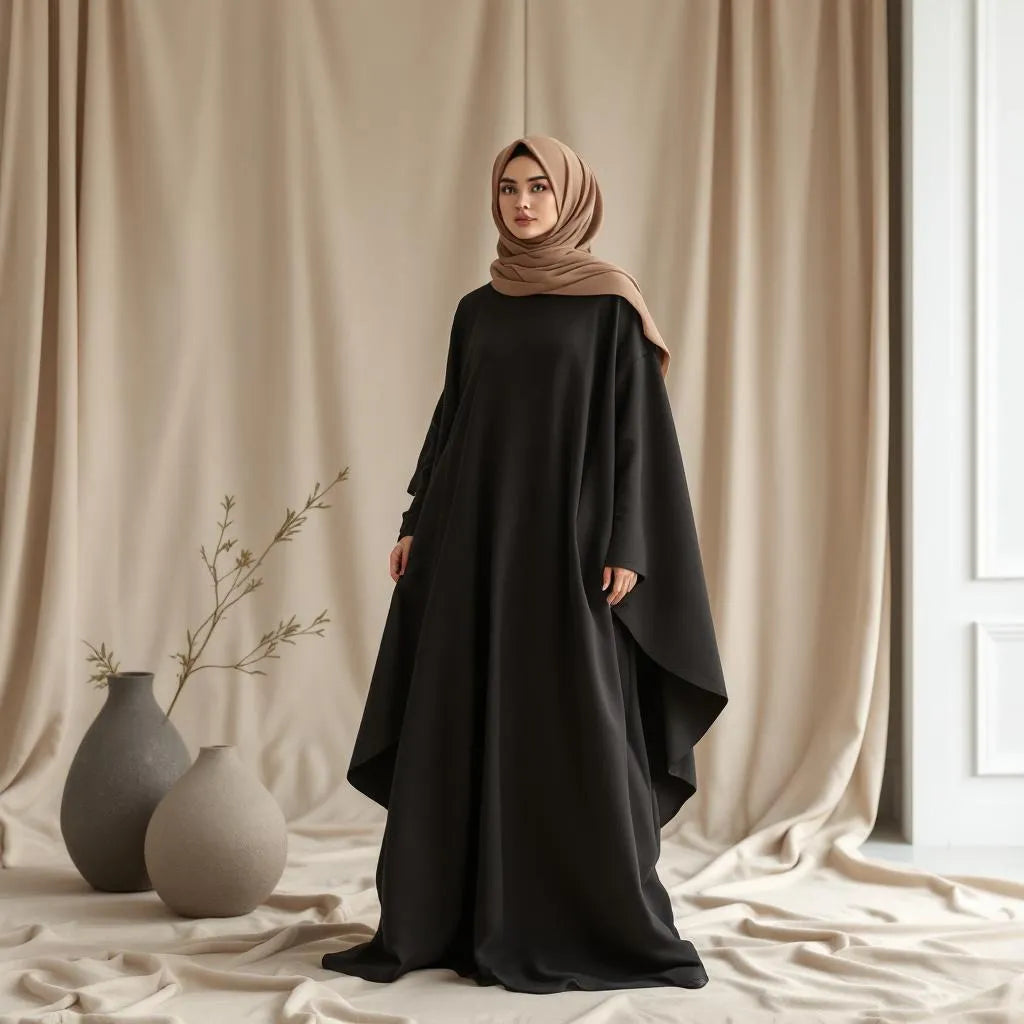 Sous-abayas beige et noir collection Ijaba en soie de Médine premium.
