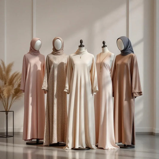 Styles d'abayas noires et colorées de la collection Ijaba en soie de Médine et nidha premium.