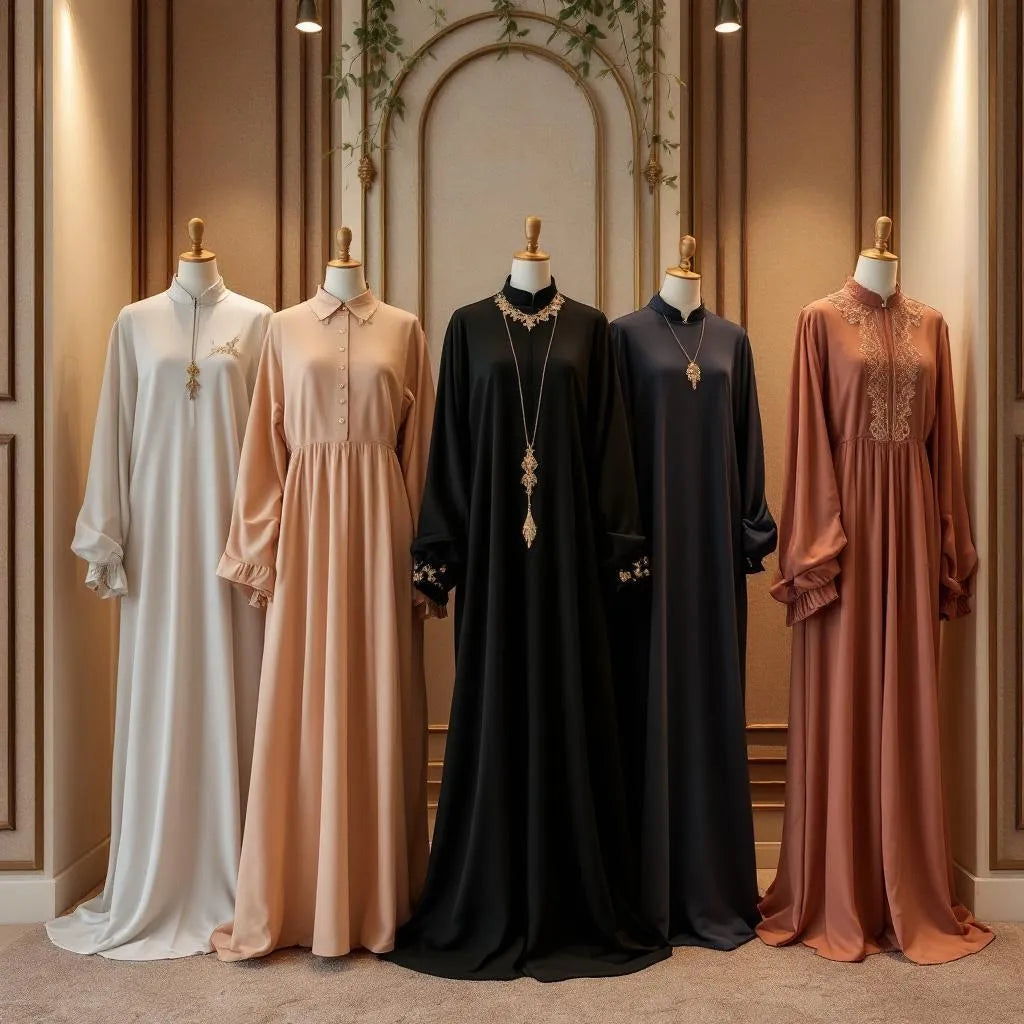 7 abayas élégantes Aïd collection Ijaba tons riches en nidha brodé et satin luxueux.