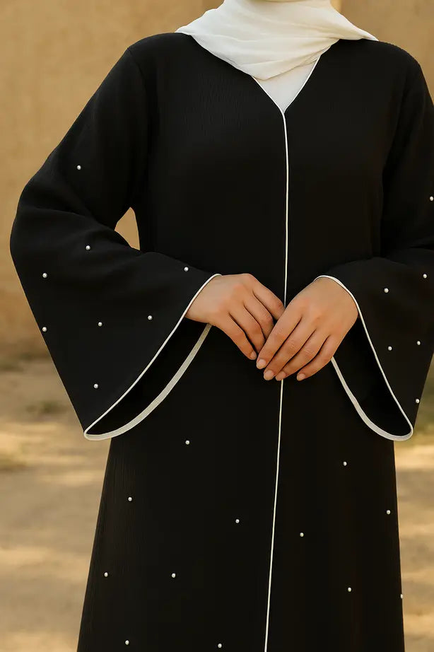 Abaya Perles Blanches - L'Élégance Précieuse Accessible