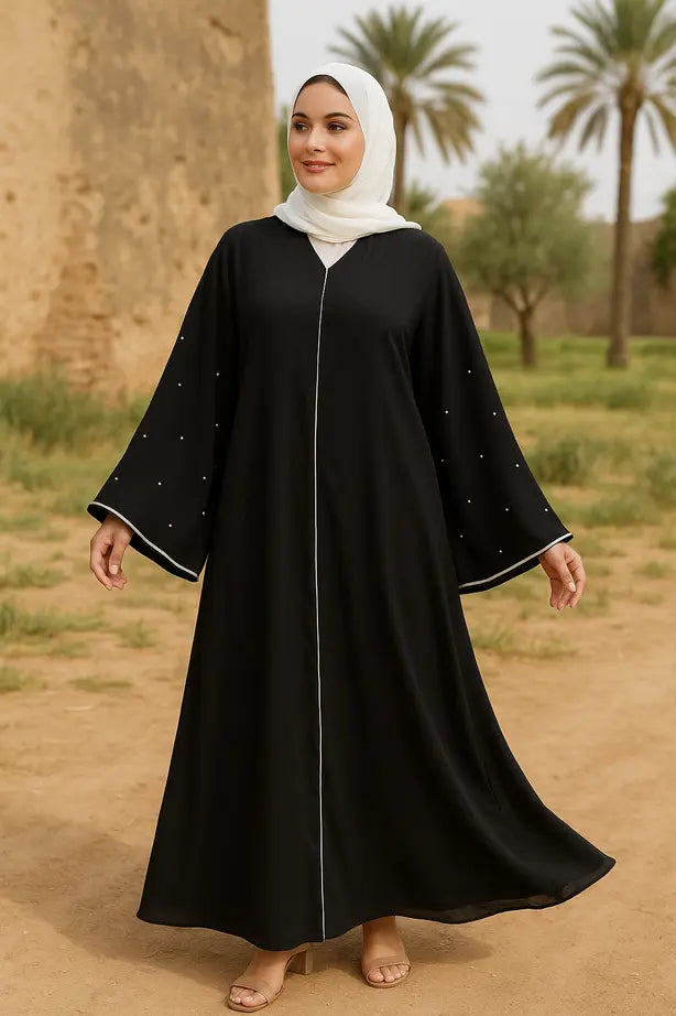 Abaya Perles Blanches - L'Élégance Précieuse Accessible