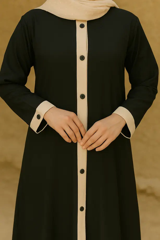 Abaya Classique Bande Contrastante - L'Intemporel Réinventé