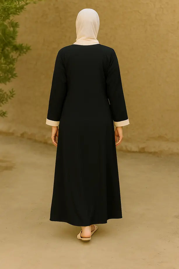 Abaya Classique Bande Contrastante - L'Intemporel Réinventé
