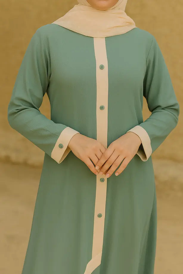 Abaya Classique Bande Contrastante - L'Intemporel Réinventé