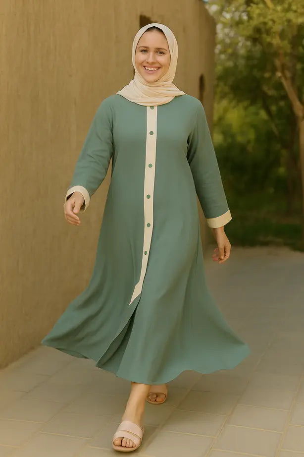 Abaya Classique Bande Contrastante - L'Intemporel Réinventé
