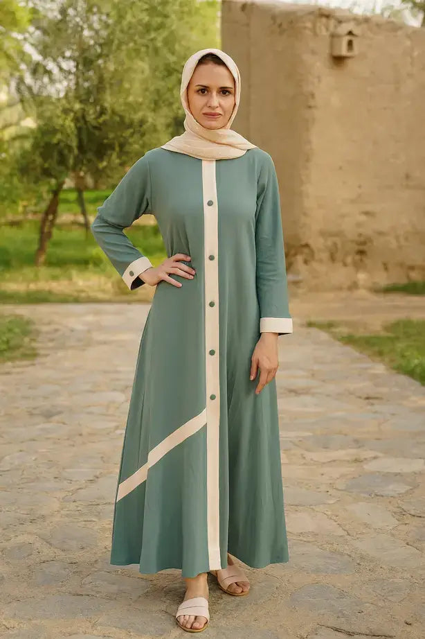 Abaya Classique Bande Contrastante - L'Intemporel Réinventé