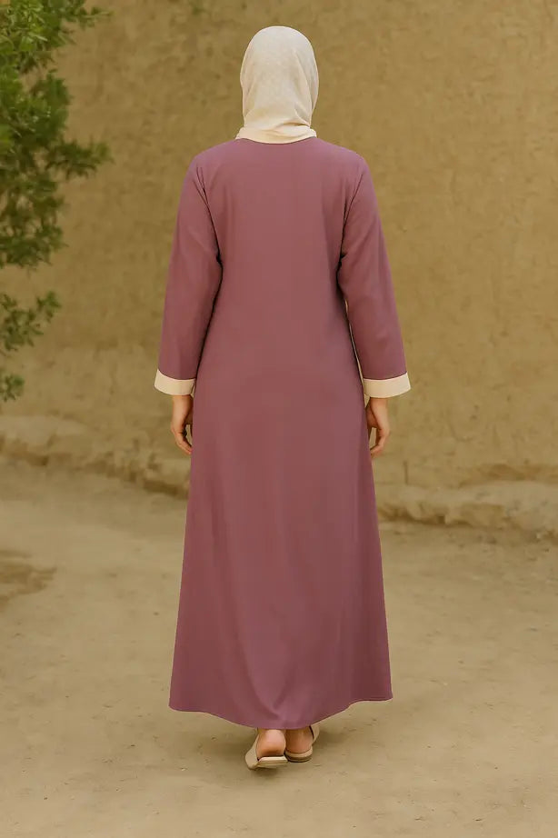 Abaya Classique Bande Contrastante - L'Intemporel Réinventé