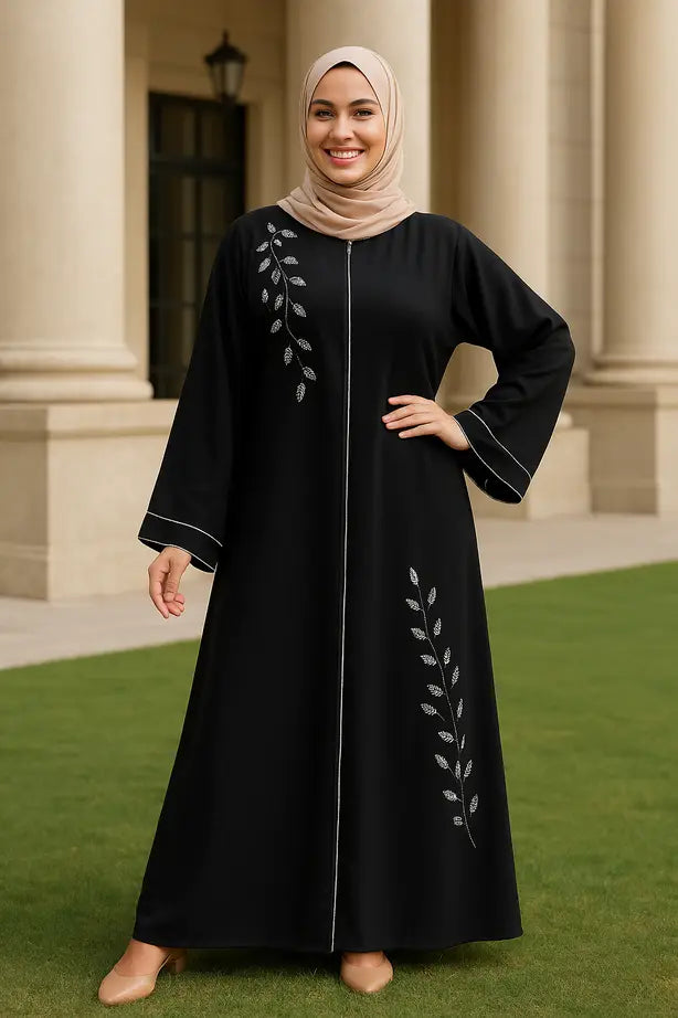 Abaya Strass Cristal Nature - L'Art du Strass Appliqué à la Main