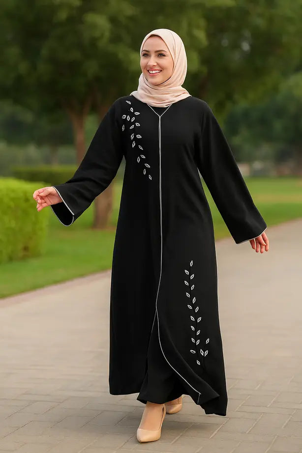 Abaya Strass Cristal Nature - L'Art du Strass Appliqué à la Main