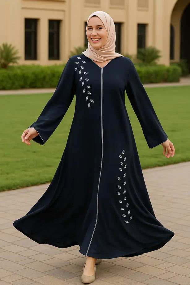 Abaya Strass Cristal Nature - L'Art du Strass Appliqué à la Main