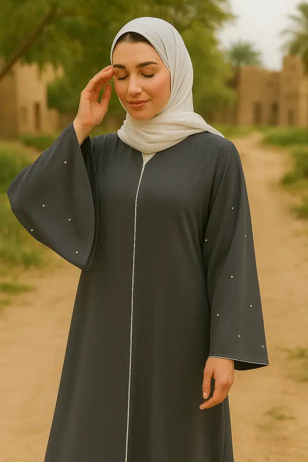 Abaya Perles Blanches - L'Élégance Précieuse Accessible