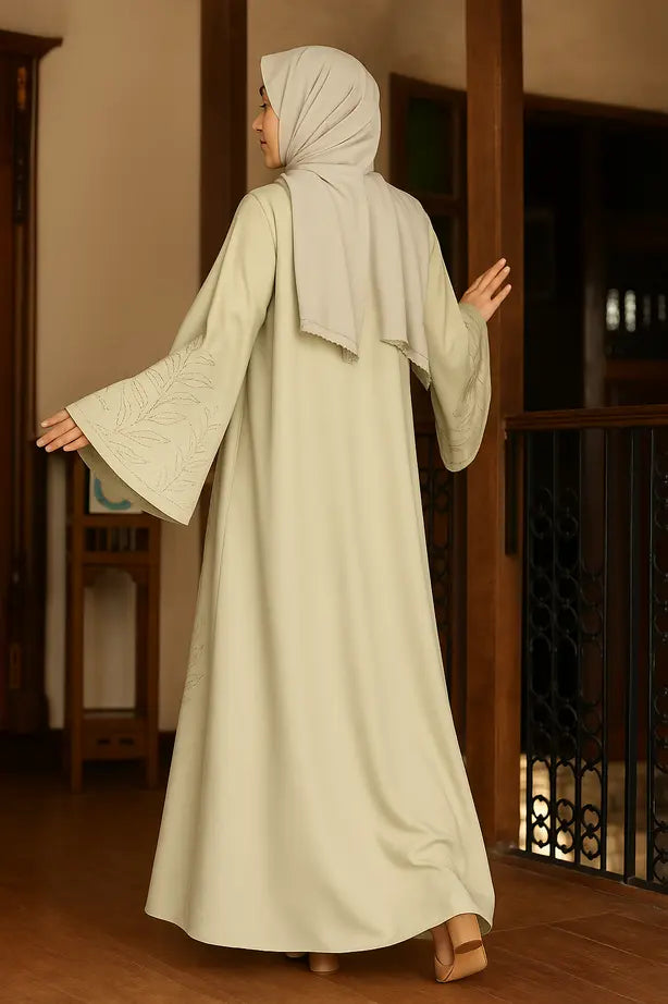 Abaya Vert Broderie Ton sur Ton - L'Élégance Naturelle Écoresponsable