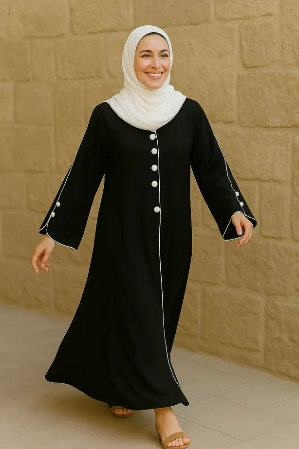 Abaya Boutons Décoratifs Manches - L'Art du Détail Raffiné