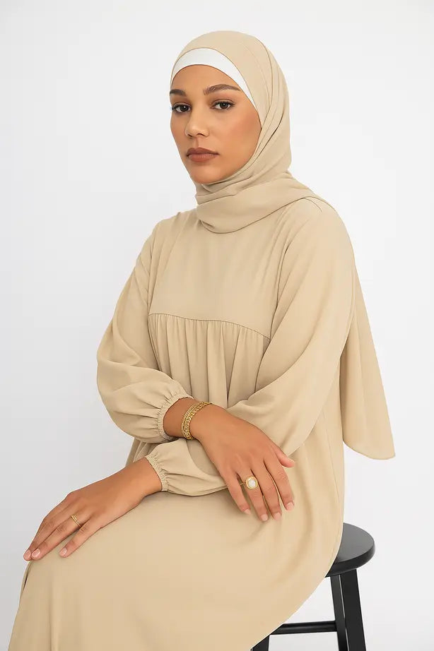 Abaya Longue Soie de Médine Manches Ballons