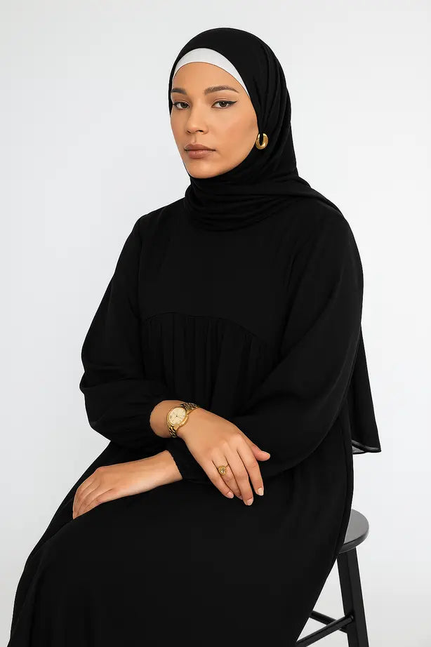 Abaya Longue Soie de Médine Manches Ballons