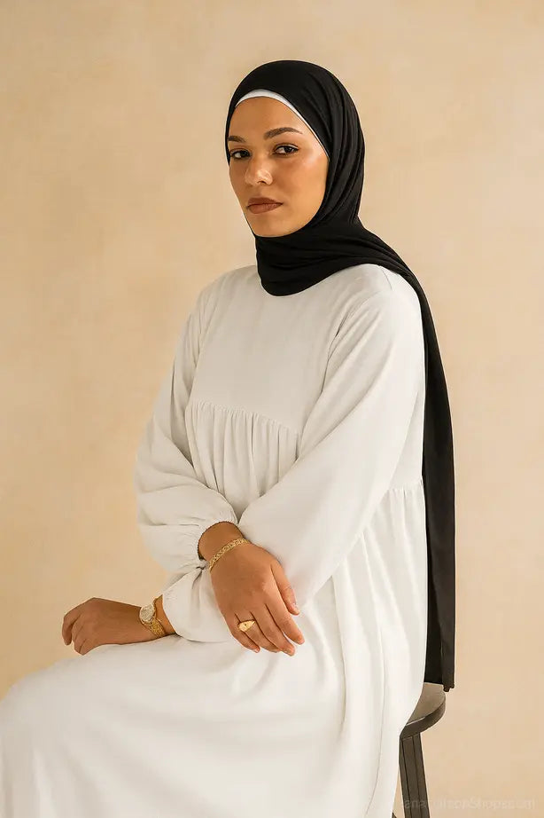 Abaya Longue Soie de Médine Manches Ballons