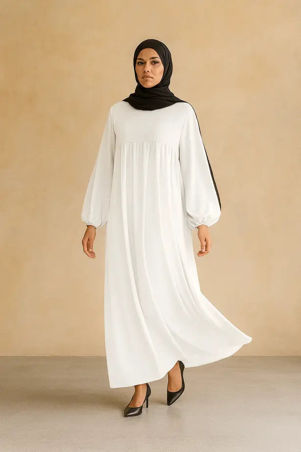 Abaya Longue Soie de Médine Manches Ballons