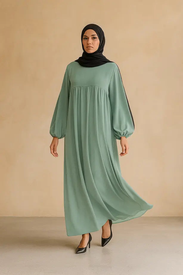 Abaya Longue Soie de Médine Manches Ballons