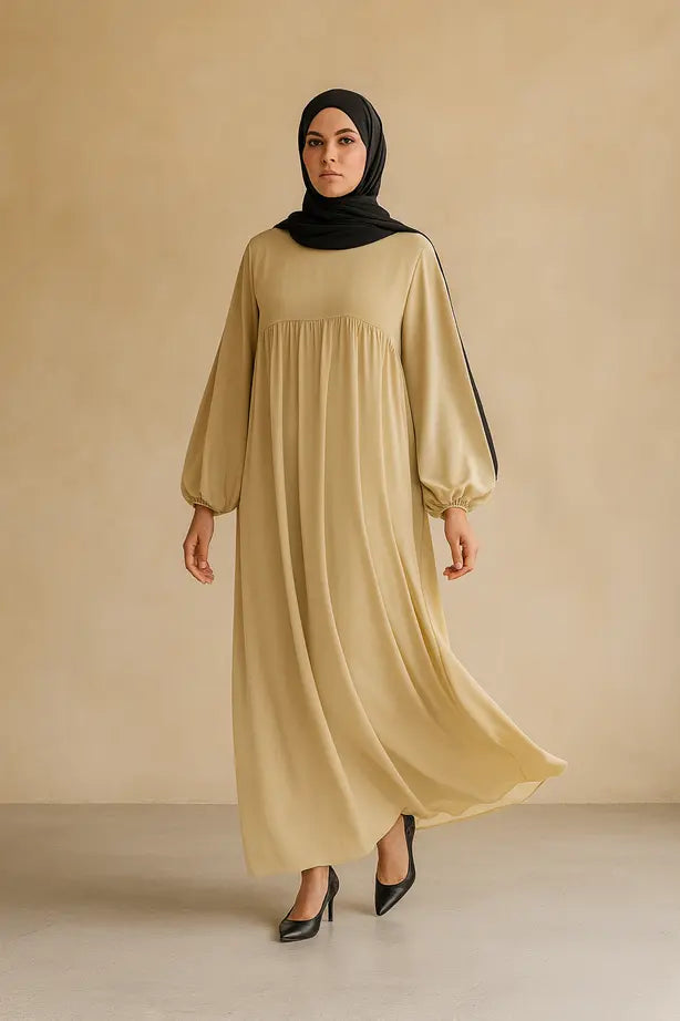 Abaya Longue Soie de Médine Manches Ballons