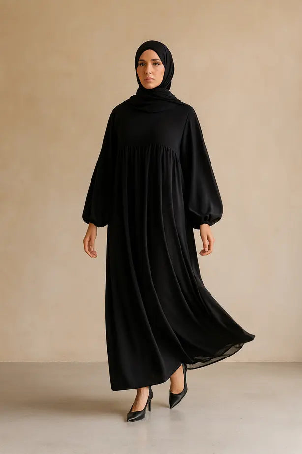 Abaya Longue Soie de Médine Manches Ballons